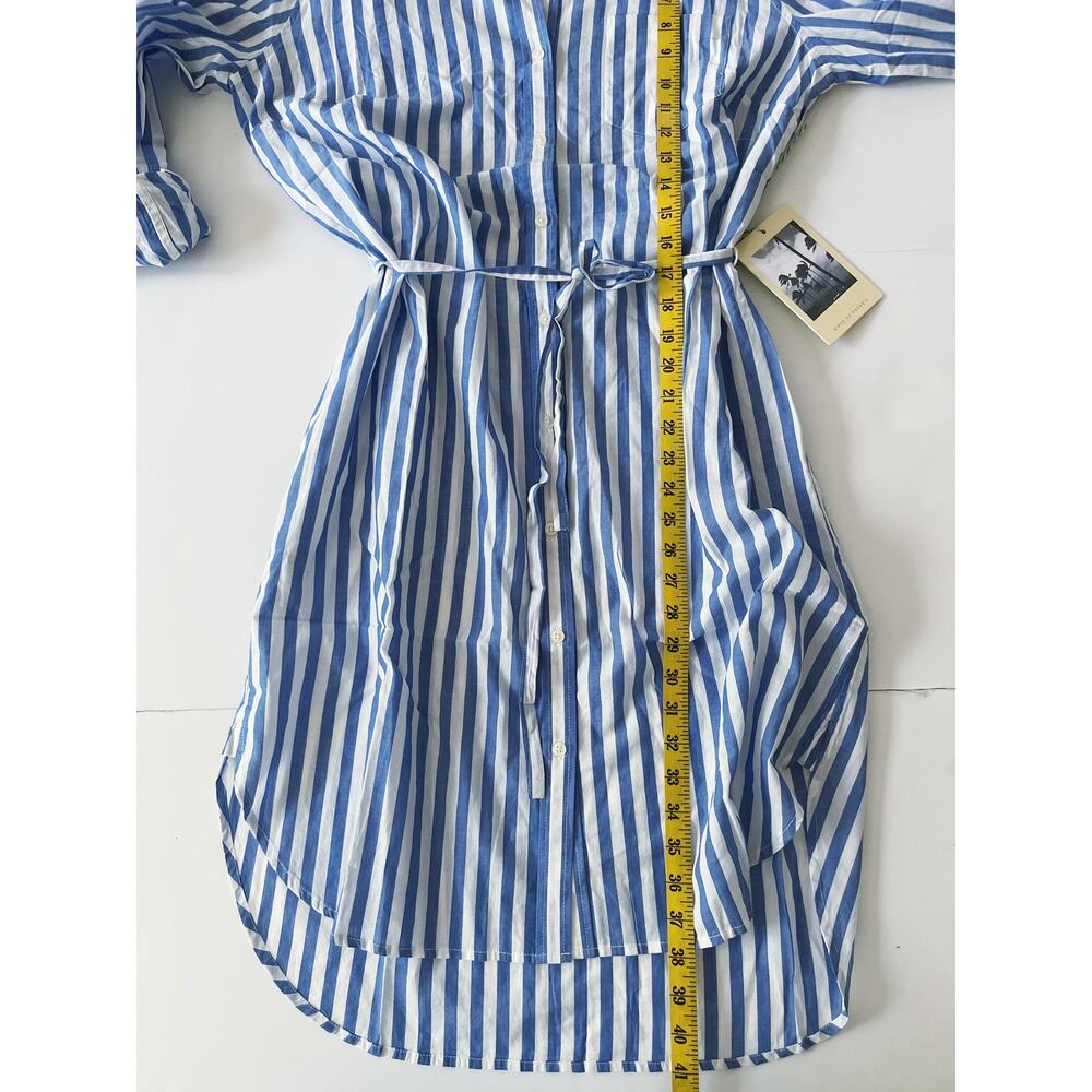 Birds Of Paradis Dress Womens Large Blue Stripe Shirt Belted Button Front Cotton - Picture 6 of 8